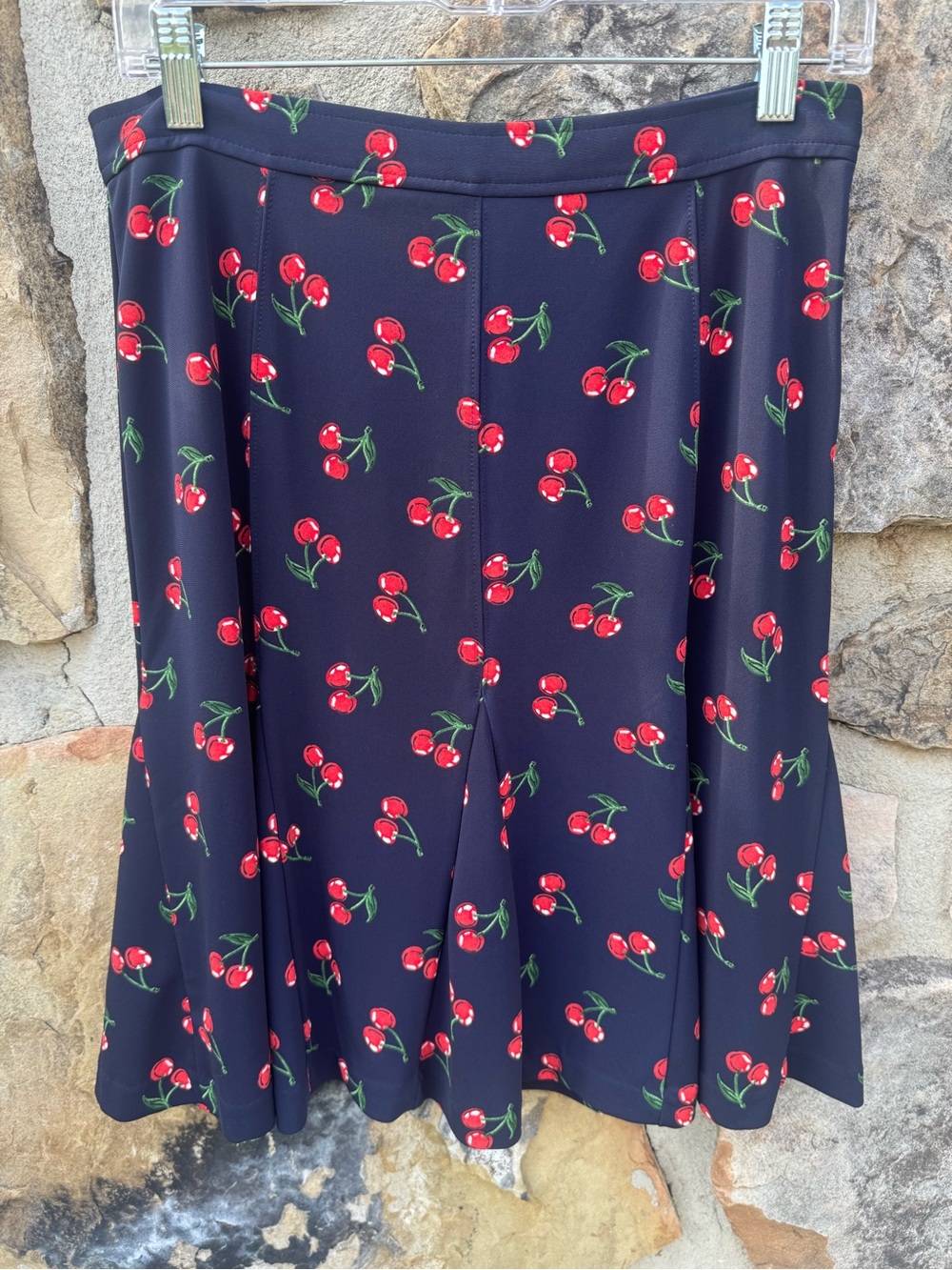 Talbots Navy Cherry Print Flared Skirt 6P Teacher Whimsy Preppy Playful